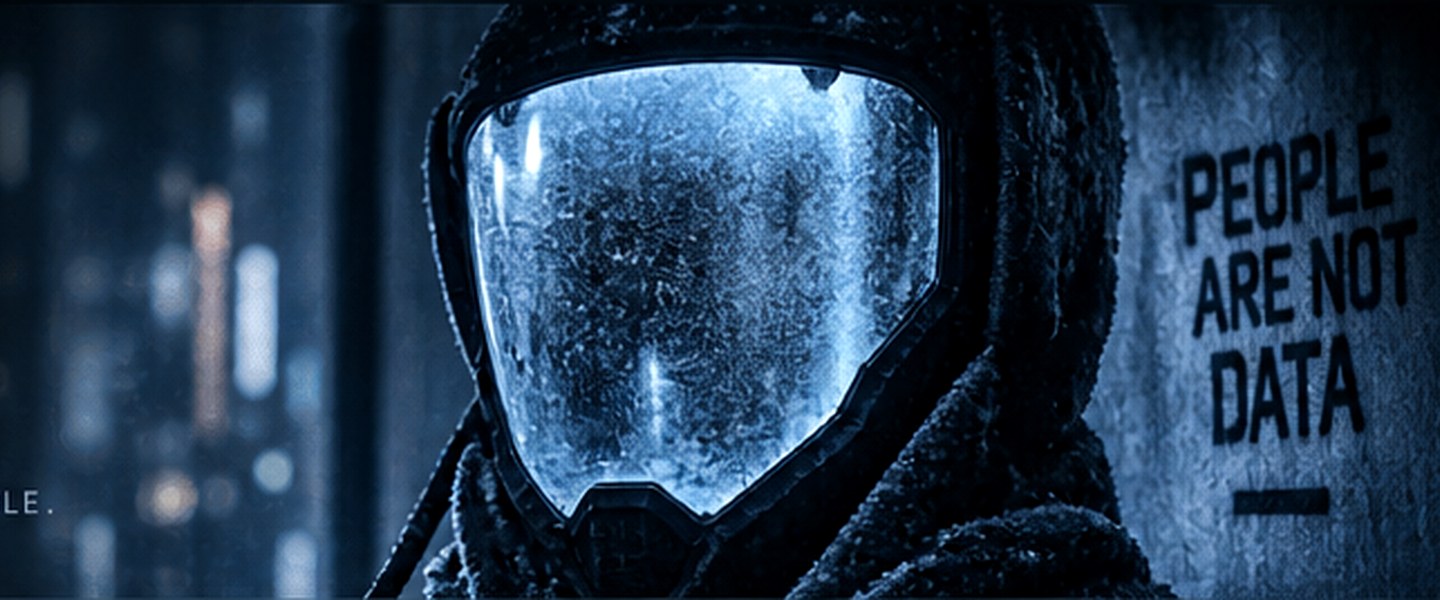 Cryogenic protective helmet with a frost-covered blue face shield